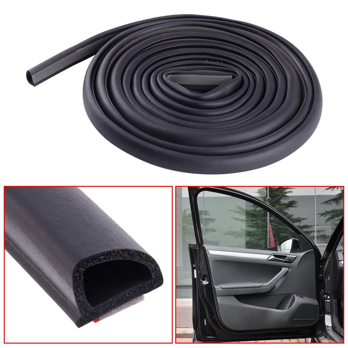 

CITALL Universal 4m Car Door Seal Strip Insulation Rubber Sloping D Shaped for Trunk Hood Edge Trim Accessories