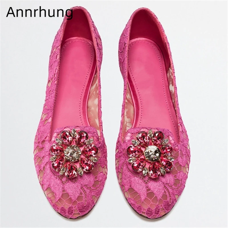 

Crystal Flower Lace Flats Slip On Women Shoes Round Toe Ballet Shoes Woman Breathable Summer Flats Zapatos De Mujer 2019