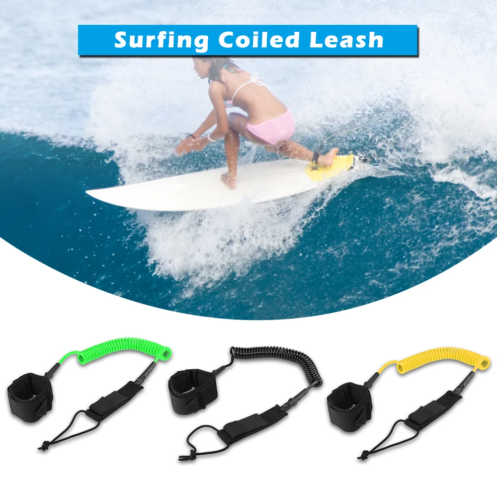 

10FT Surf Coiled Leash Surfboard Legrope Smooth Steel Swivel Surfing Leg Rope SUP Paddleboard Leash