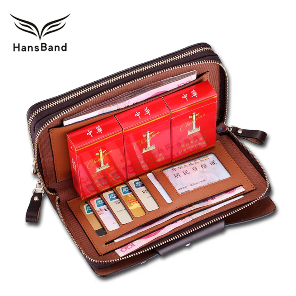 

Hansband 2018 Wallet Genuine Leather Men Clutch Wallets Big Capacity Fashion Cowhide Men Wallet Phone Bag Business Male Purse