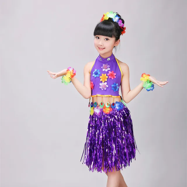 Falda de hierba hawaiana kit hula mini falda/Top traje de