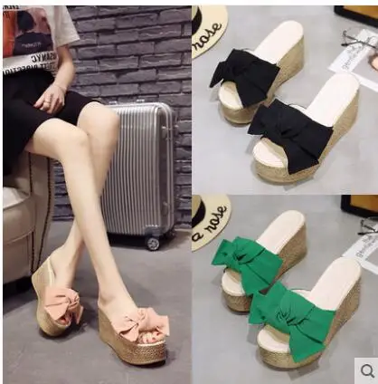 

Korean Version Summer Muffins Platform Slippers Women Shoes Fashion Butterfly-knot Outside Beach Shoes Sandals Ladies Shoes