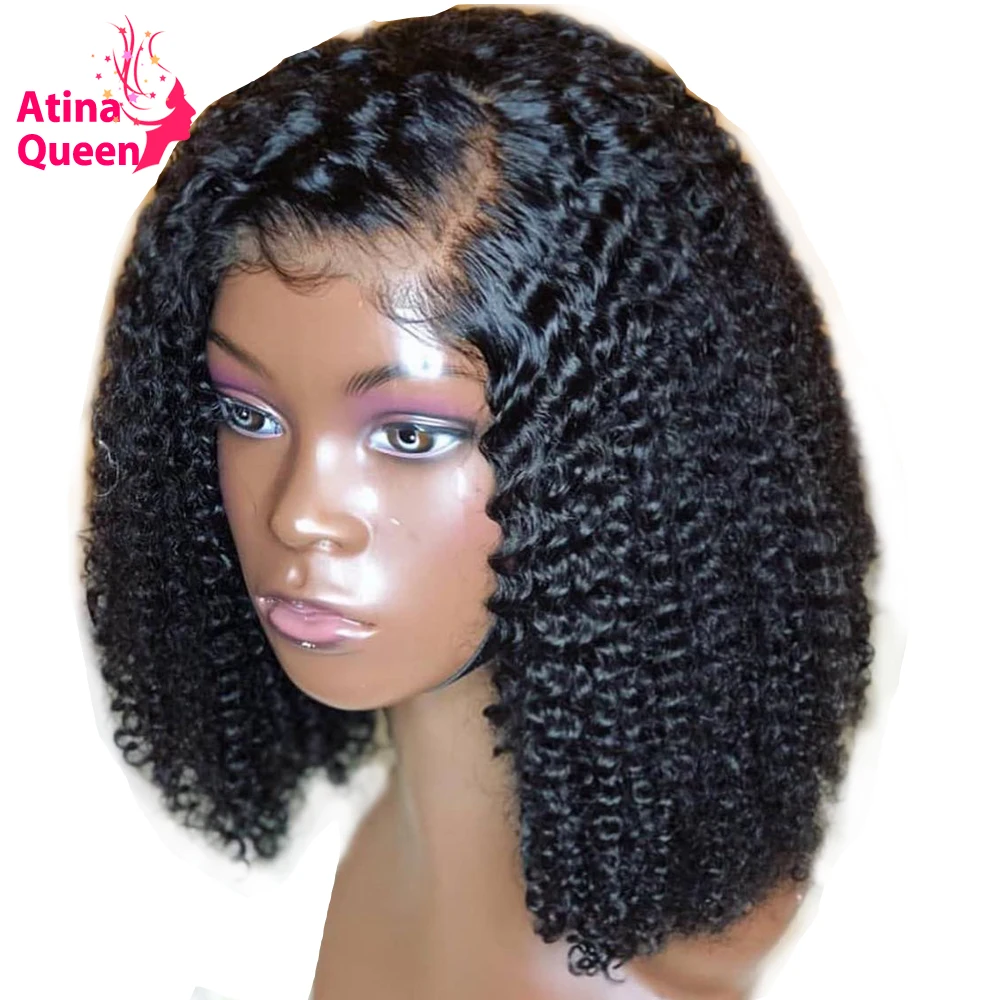 

13x6 Deep Part 180% Density Afro Kinky Curly Short Bob Lace Front Human Hair Wigs Pre Plucked With Baby Hair Brazilian Remy Wigs