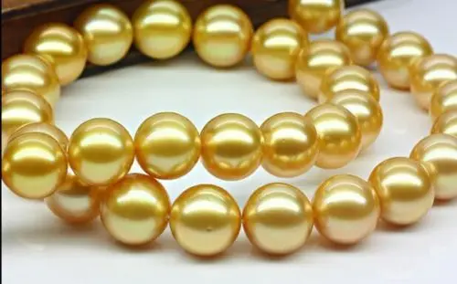 

Hot selling free shipping*******17"11-12mm Natural south sea genuine gold round pearl necklace
