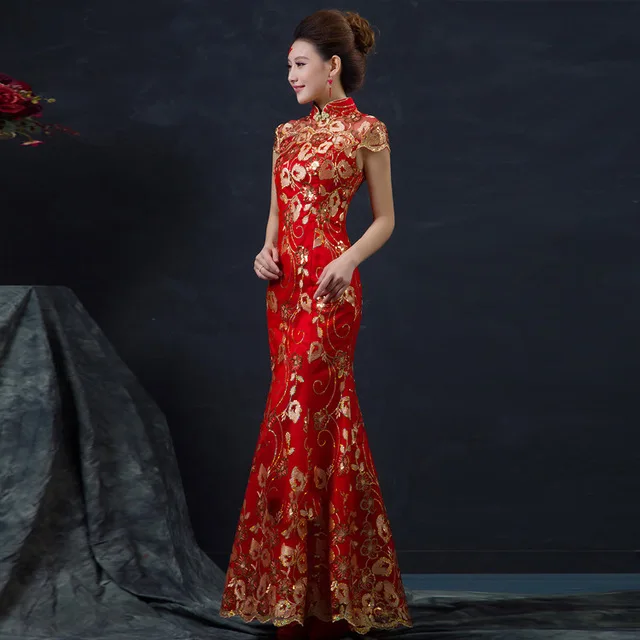 Red Chinese Wedding Dress Female Long ...