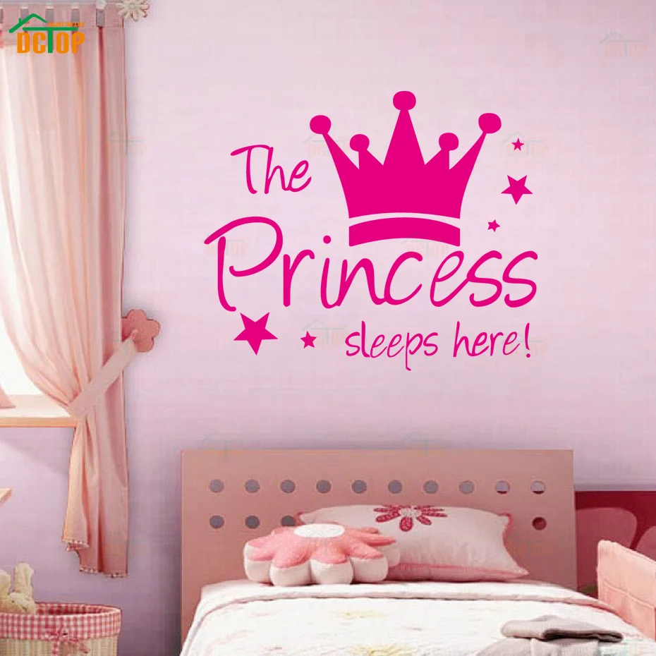 The Princess Sleep Here Vinyl Wall Stickers Crown Stars Wall Decals For Kids Room Home Decor Wall Art Quote Bedroom Wallpaper (2)