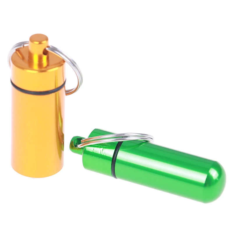

1PC Waterproof Aluminum Pill Box Case Bottle Cache Drug Holder Container Keychain Green/Yellow Medicine Box Health Care