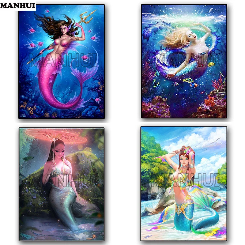 

DIY diamond painting cross stitch mosaic full square diamond Mermaid embroidery crafts Castle princess ARW233