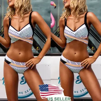 

2018 US Stock Sexy Women's Bandage Bikini Set Push-up Bra Swimsuit Bathing Suit Swimwear Beachwear