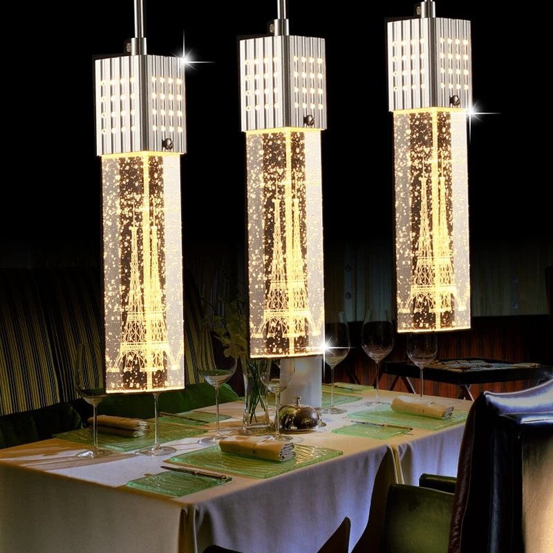

Modern Romantic Fashion Eiffel Tower 1/3/6 Heads Bubble Crystal Column Led Pendant Light For Dining Room Living Room Ac 80-265v