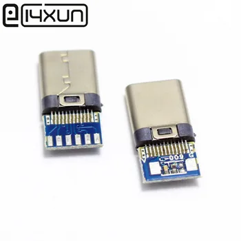 

EClyxun 1pcs 24pin USB-C USB 3.1 Type C Male Plug Connector Welding Type with PC Board DIY