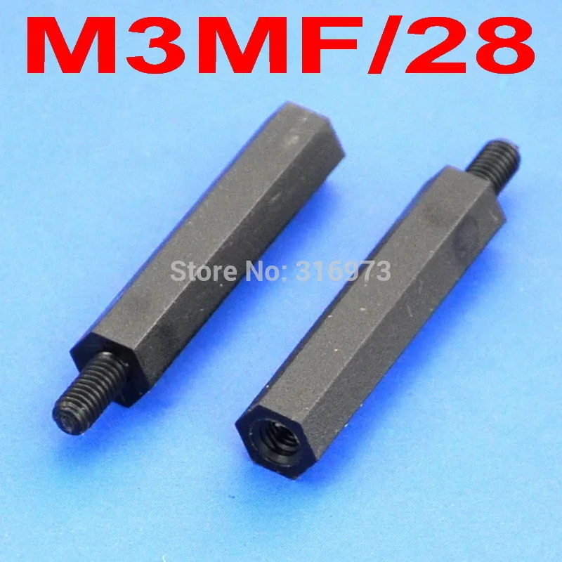 

(1000 pcs/lot ) 28mm/1.1" Black Nylon M3 Threaded Hex Male-Female Standoff Spacer.