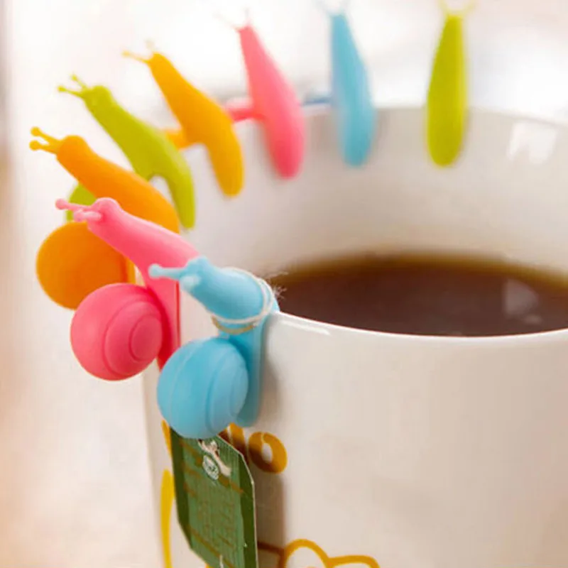 5 шт. милый силиконовый пакетик для чая с улиткой, держатель для чашки, кружка конфетных цветов, чайная сумка, вешалка, подарочный набор, хорошие чайные инструменты, красочные очки, этикетки