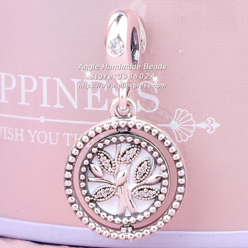

2019 Mother's Day Release Spinning Tree Of Life Dropper Charm With Clear Cz Dangle Charm Fit European DIY Bracelets