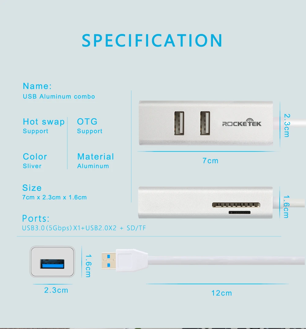 Rocketek Мульти usb 3,0 концентратор 3 порта адаптер сплиттер алюминиевый SD/TF кард-ридер для MacBook Air компьютер Ноутбук аксессуары