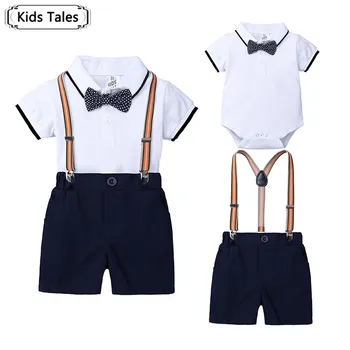 

Summer Baby Boy Suit Gentleman Clothes White Formal Romper Bow + Belt Pants Infant Clothing Set SY325