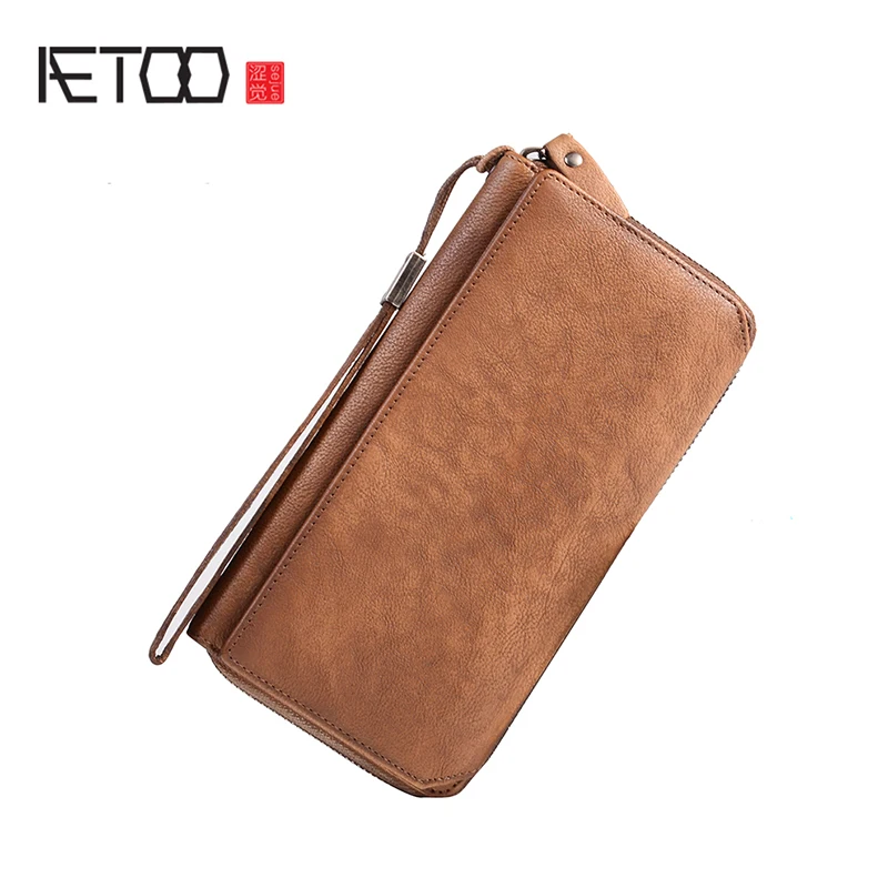 

BJYL Men's long wallet retro large capacity hand Baotou layer Cowhide Youth Wallet card pack mobile phone bag