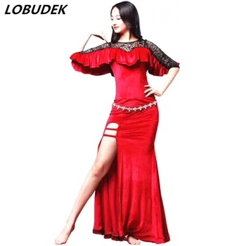 

Female Autumn Winter Belly dancing Slim Modern dance performance costumes for Match Practice clothing sexy Lace one piece dress