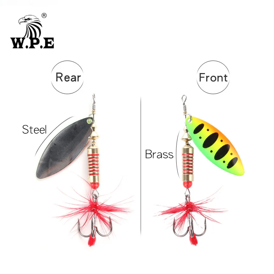 W.P.E New Spinner Lure Hard Bait 1pcs 6.5g/10g/13.5g Spoon Lure Metal Lure Feather Treble Hook Fishing Tackle Bass Fishing Pesca