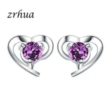 

ZRHUA 2 Color Option 925 Sterling Silver Heart Zircon Stud Earings Fashion Jewelry Women/Girl Crystal Engagement Gifts Wholesale