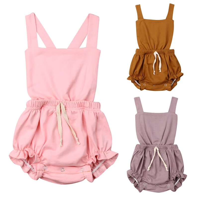 

Infant Kids Baby Girls Sleeveless Romper Wide shoulder Jumpsuit Outfits 0-24M Girl Solid color