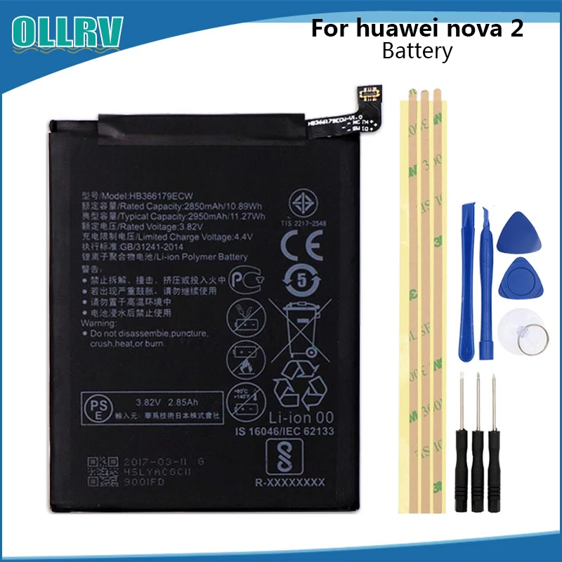 

FOR HUAWEI Nova 2 Battery CAZ-AL10 CAZ-TL00 HB366179ECW Batterie Bateria Batterij Accumulator 2950mAh+Tools