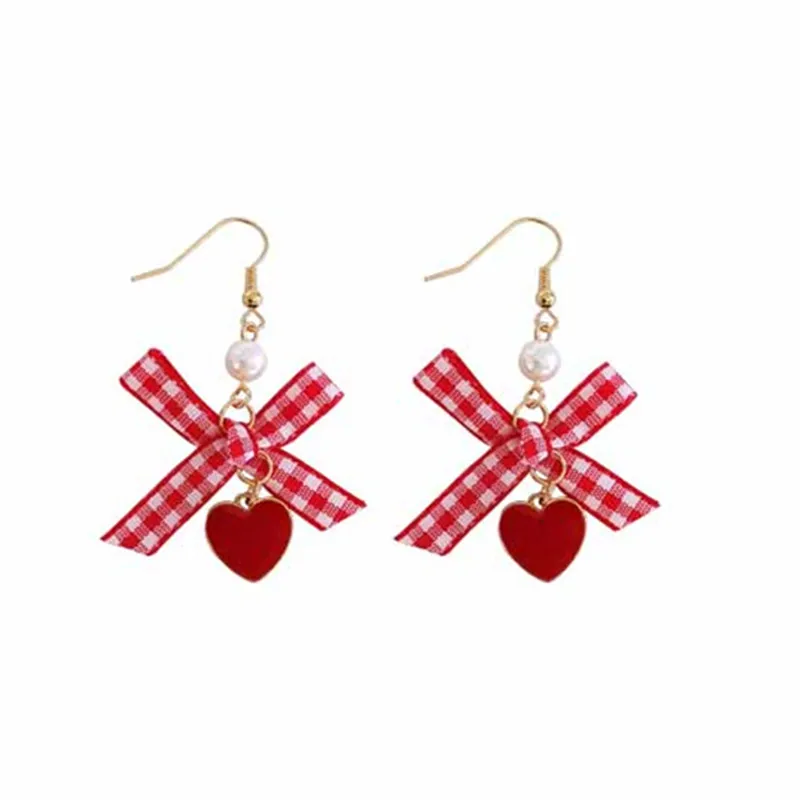 

Fashion woman bowknot earrings Metal red heart-shaped pendant earrings Popular bowknot pearl earrings for women Jewelry