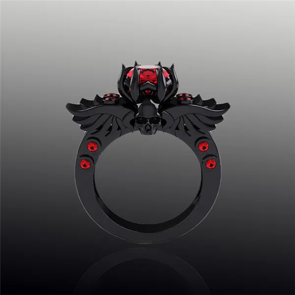 Gros anneaux de mariage turc gothique crâne Wing bague de fiançailles, De pierre verte saphir Zircon noir or rempli anneau dans Anneaux de Bijoux et