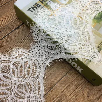 

3Meters/lot Eyelash Lace Fabric width 19cm DIY Decorative High Quality Soft Off Nylon Eyelash Lace Trim Wedding Dress Fabric