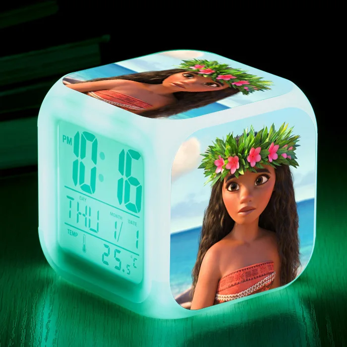 

Moana Vaiana LED 7 Colors Flash Light Digital Alarm clock Kids Bedroom Wake Up light Clocks Action Figures