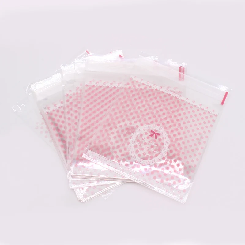 50 шт./лот 11x10 см Cookie упаковка розовый точка бантом самоклеящиеся пластиковые пакеты для печенья снэк выпечки посылка