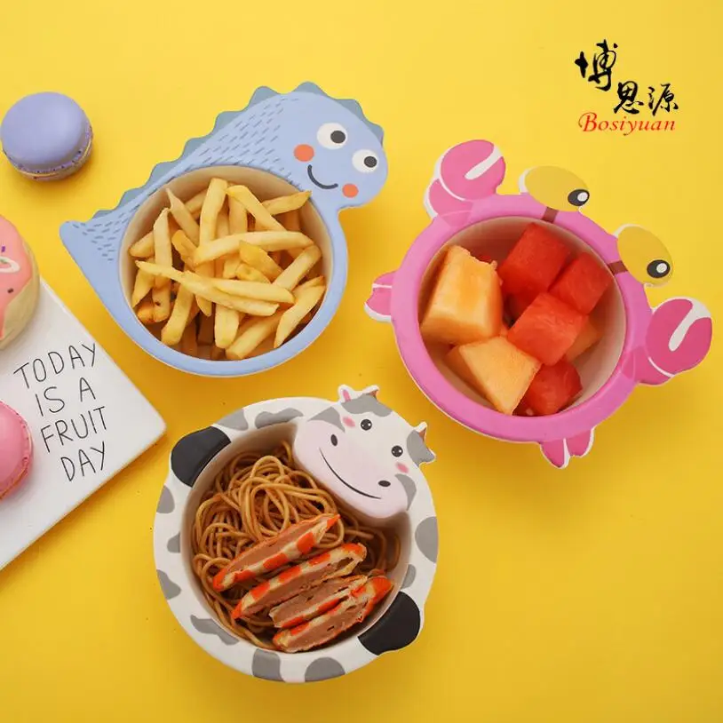 Bamboo Fiber Children's Dishes Cartoon Animal Baby Feeding Bowl Creative Food Supplement Bowls Kids Tableware Gift Dinnerware