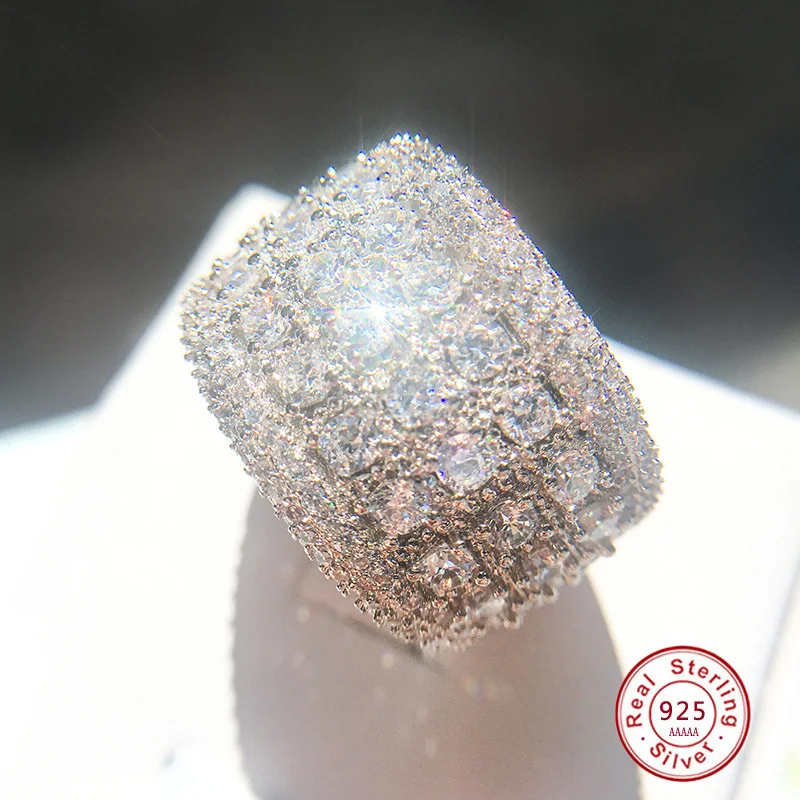 Модные большие 925 пробы серебряные AAA циркониевый камень cz кольца для женщин Свадебные ювелирные обручальные кольца