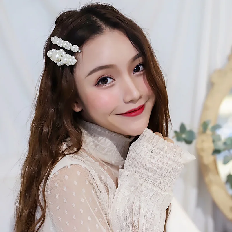 2019 New Fashion Women Pearl Hair Clip Snap Hair Barrette Stick Hairpin Hair Styling Accessories For Women Girls