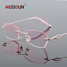 Модные Роскошные брендовые алмазов отделан резки Титан очки без оправы Для женщин оптический рецепт очки для чтения леди Q114