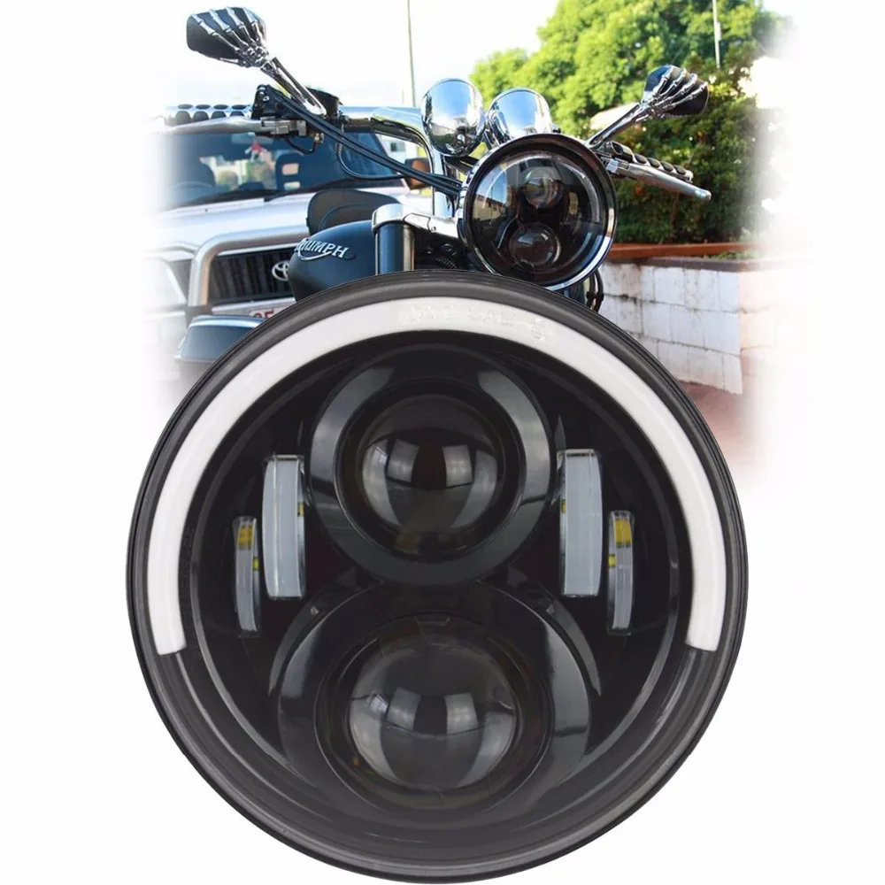 

7" 50W Round LED Headlight Bulb moto with Hi/Lo Beam Half Halo Ring Angle Eye DRL Turn Signal For Harley Davidson Motorcycle