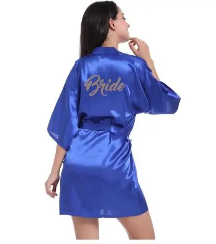 RB70 Sexy Bridal Party Robe Letter Bridesmaid on the Robe Back Women Short Satin Wedding Kimono Sleepwear Get Ready Robes