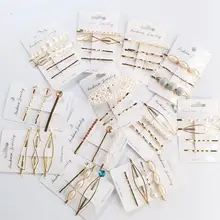 1 комплект, Новое поступление, корейские дизайнерские акриловые заколки для волос с искусственным жемчугом, розовые, хрустальные, металлические, полые аксессуары для волос со стразами