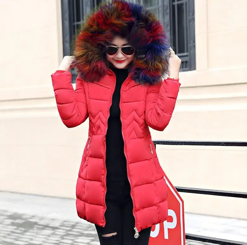 Женская куртка, Большая Меховая парка, женская зимняя куртка с капюшоном, новинка, женский пуховик, зимнее пальто для женщин, размер S-3XL, Casaco Feminino - Цвет: red 5