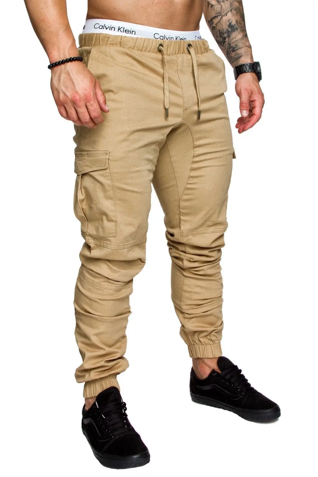 Ropa De Hombre карго прямые брюки карманы полная длина тонкие брюки повседневные мужские брюки карго Брюки мужские уличные плиссированные повседневные - Цвет: Хаки