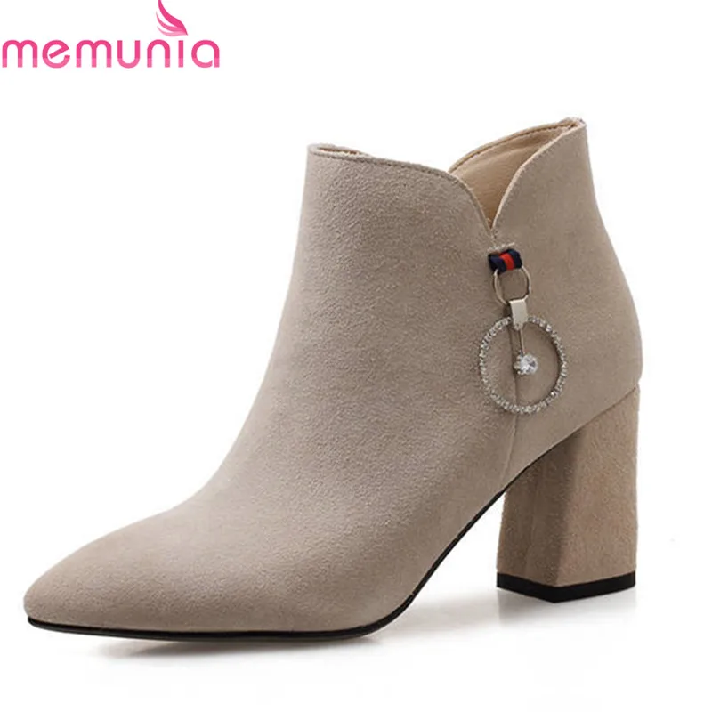 

MEMUNIA 2018 new arrival suede leather boots women pointed toe warm autumn winter ankle boots fashion high heels shoes woman