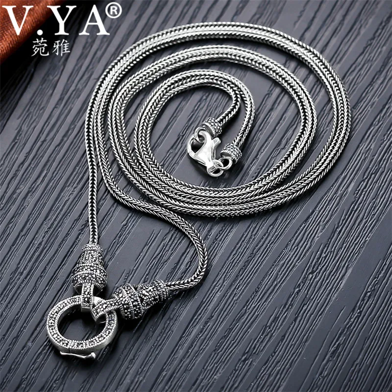 Baratos V. YA Thai con cadena larga de plata Collar para mujer Plata de Ley 925 colgante de piedra de marcasita collares 1,5mm 60cm 70cm 75cm 80cm