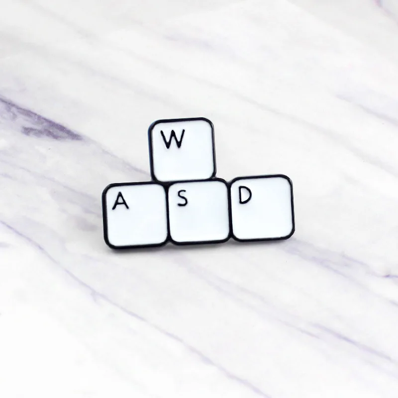 

1pc Gaming Keyboard WASD Brooch Funny Letter Block Computer Game Control Keyboard Enamel brooch Pin Shirt Denim Badge Worker