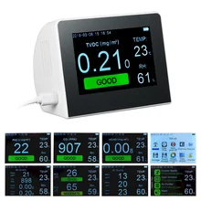 CO2 HCHO PM1.0 PM2.5 PM10 TVOC Detector with Temperature Humidity Meter Formaldeyde Tester Air Quality Analyzer voc tester for home type indoor offices bedrooms 0 50ppm air quality iaq meter detector temperature humidity air contaminants