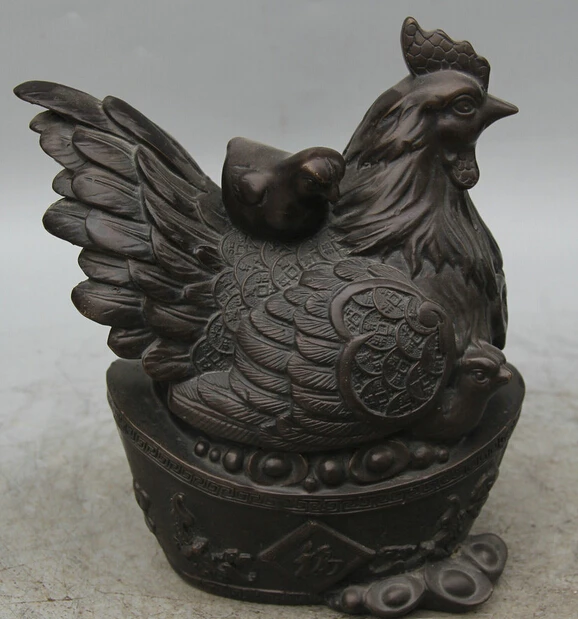 

JP S0524 8 Chinese Bronze Fu Wealth Feng shui Zodiac Year Rooster Cock Statue Sculpture