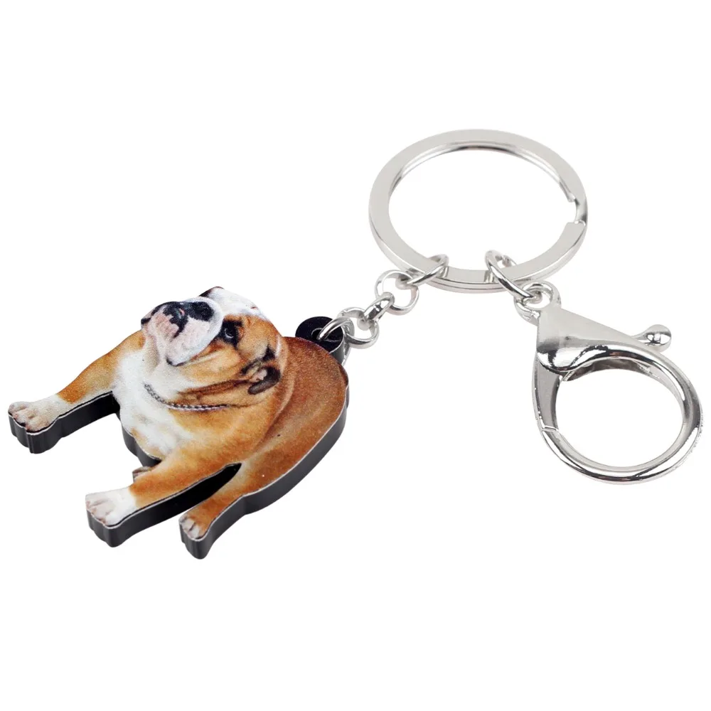 Acrylic British Bulldog Pug Dog Keychain Ring For Women Teens Gift Charm Jewelry 