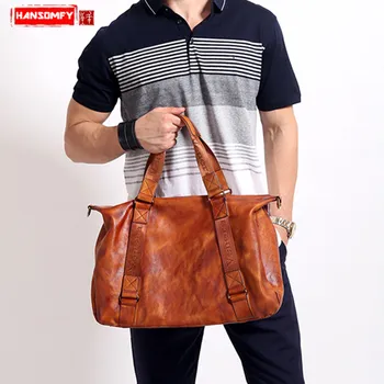 

HANSOMFY Men's Bag Cross Section Genuine Leather Handbag Men Shoulder Messenger Bag Diagonal Bags Casual Large Capacity Travel
