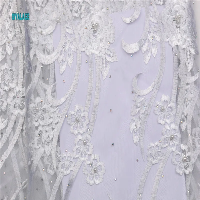 African lace fabric Beads Lace Fabric Embroidered Nigerian Net Laces Fabric Bridal High Quality French Tulle YA2258B-1
