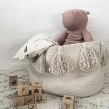 Нордическая Ins хлопковая плетеная корзина с кисточками, корзина для хранения мусора, корзина для хранения детских подгузников
