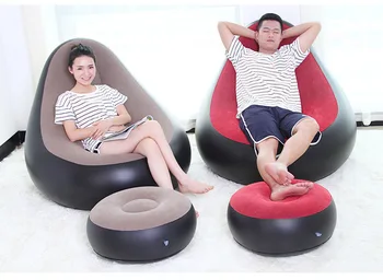 

Authentic flocking inflatable lazy sofa fashion leisure sofa luxury with footstool,folding ottoman beanbag sofa set with cushion
